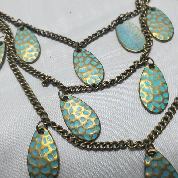 Coldwater Creek three-layered turquoise tear drops / antique gold-tone chains - Picture 5 of 6